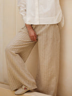 Striped Linen Pants - Beige