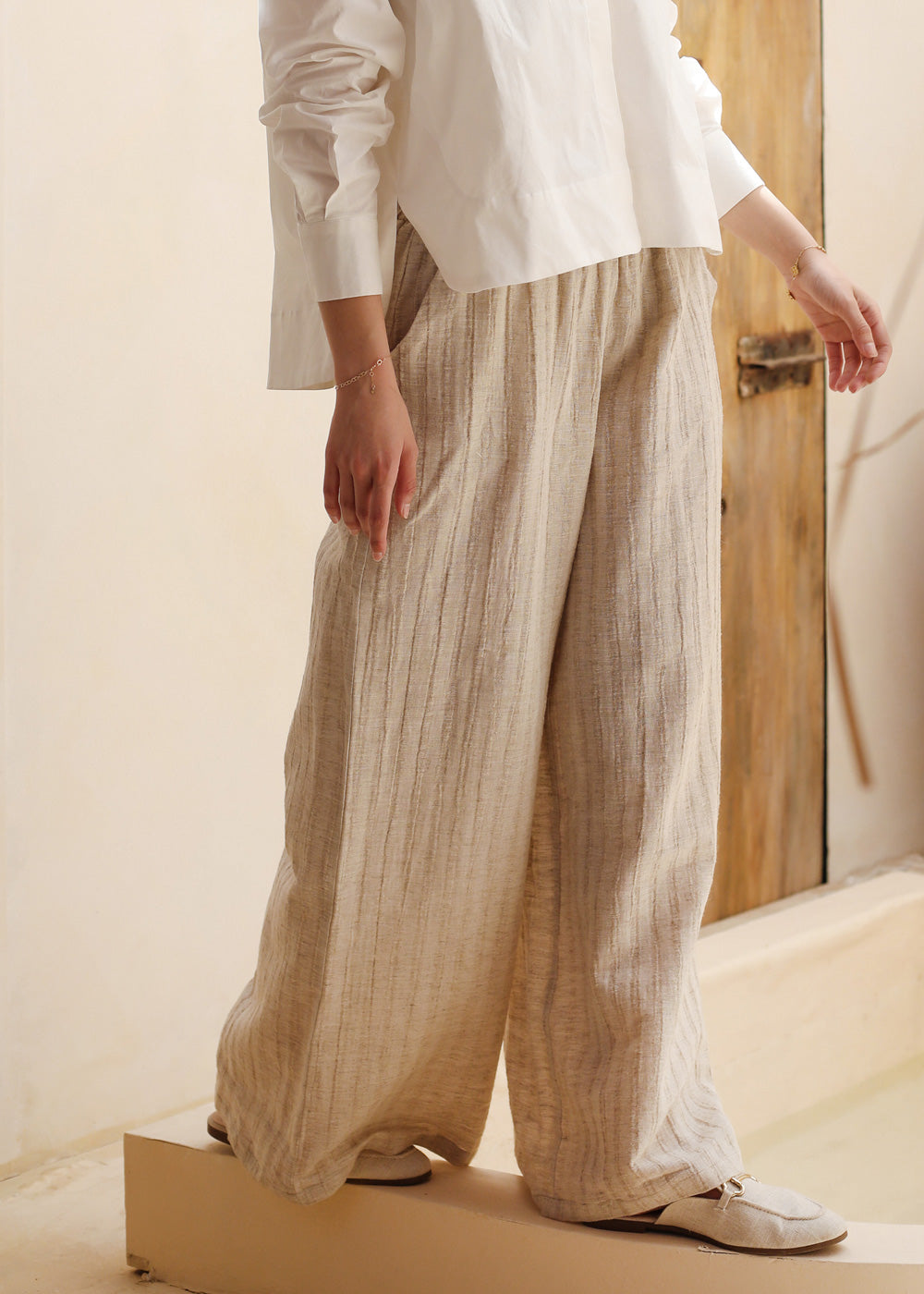Striped Linen Pants - Beige
