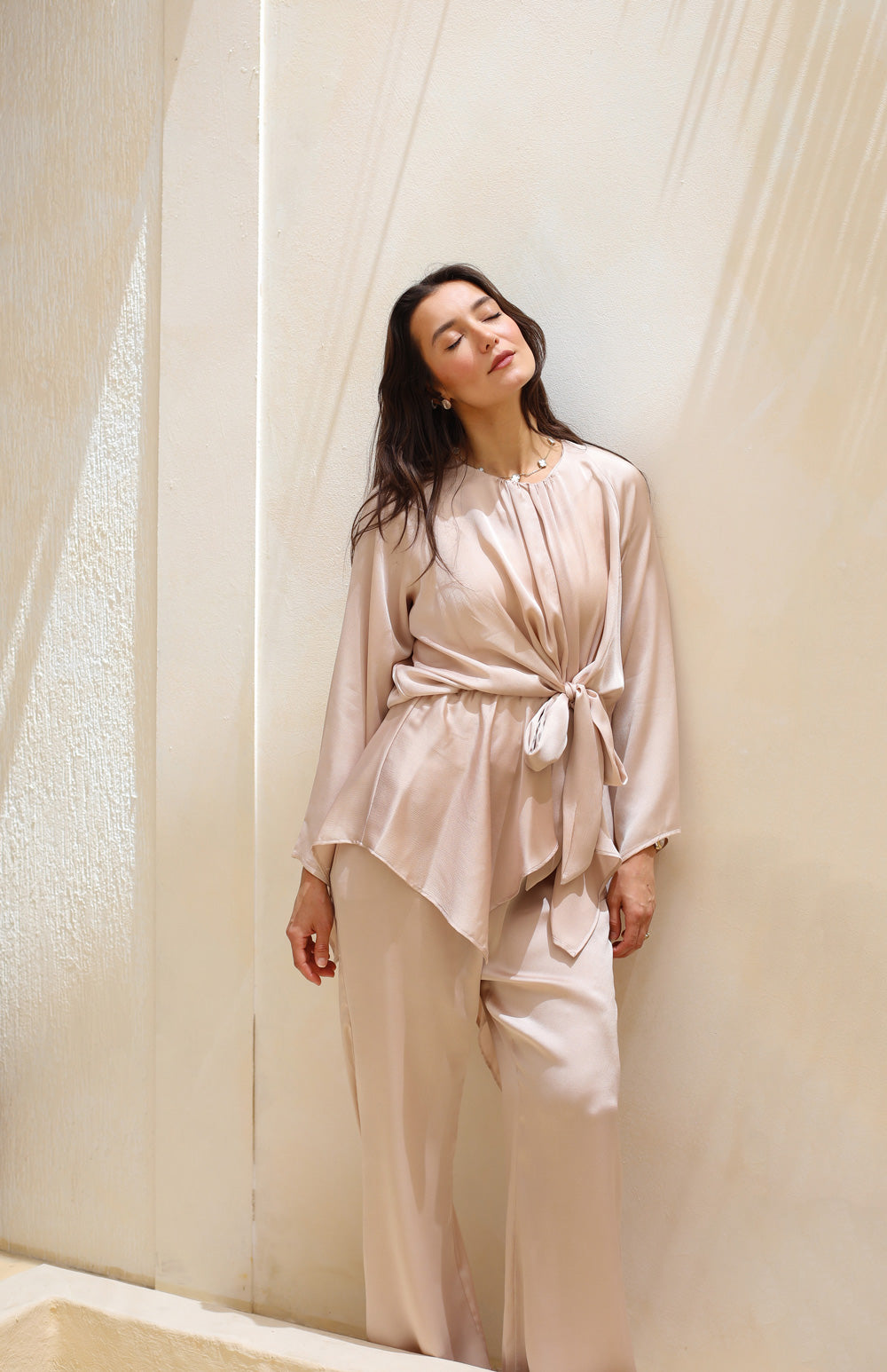 Satin Flowy Set - Beige