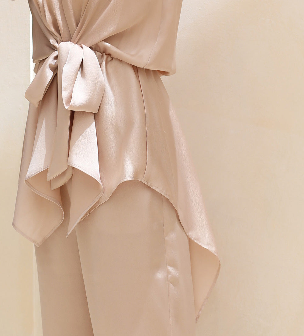 Satin Flowy Set - Beige