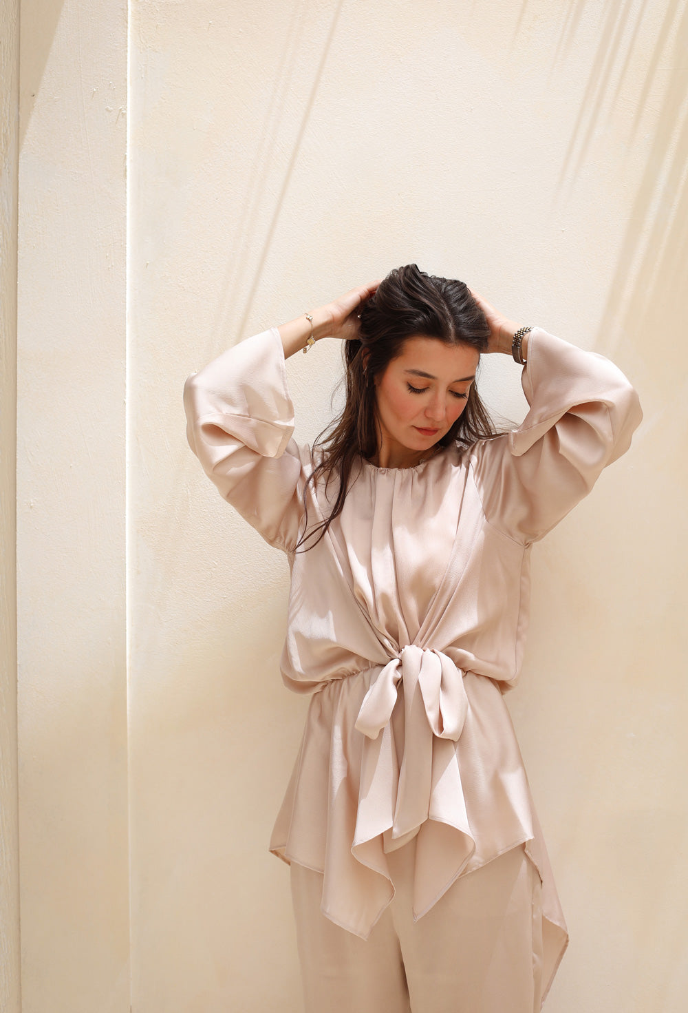 Satin Flowy Set - Beige