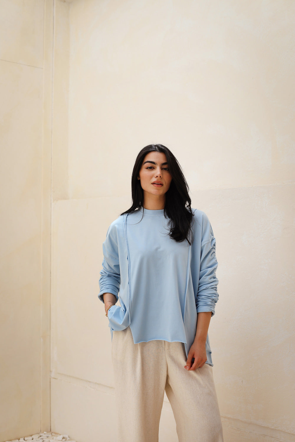 Basic Cotton T-shirt with cruched sleeves