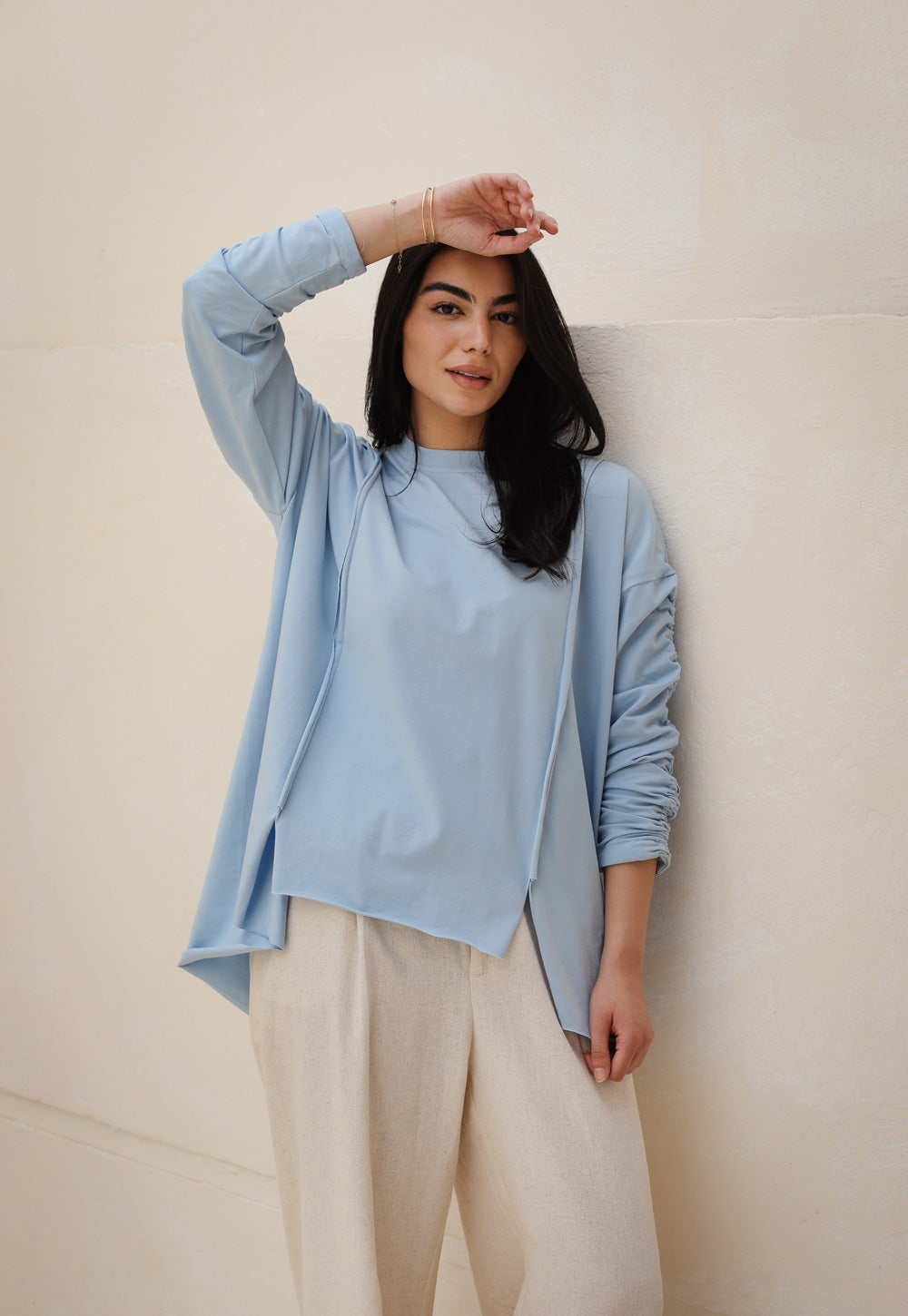 Basic Cotton T-shirt with cruched sleeves