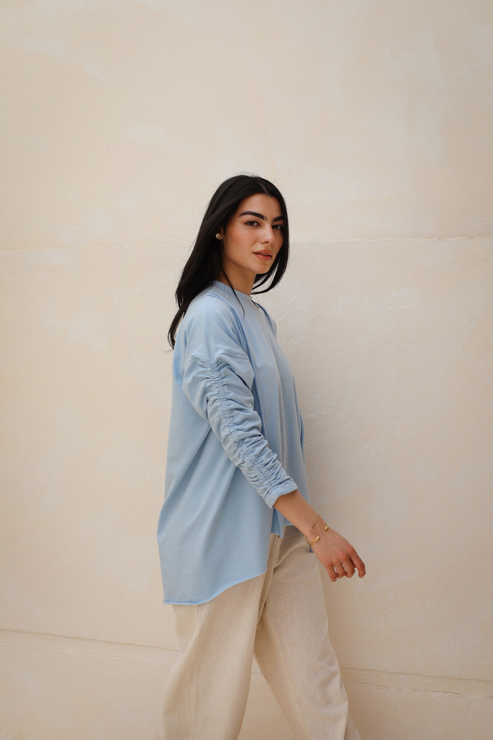 Basic Cotton T-shirt with cruched sleeves