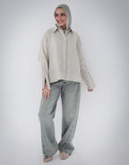High-Low Linen Shirt- Beige