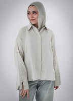 High-Low Linen Shirt- Beige