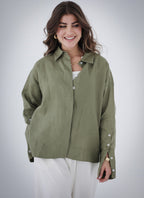 High-low Linen Shirt - Olive