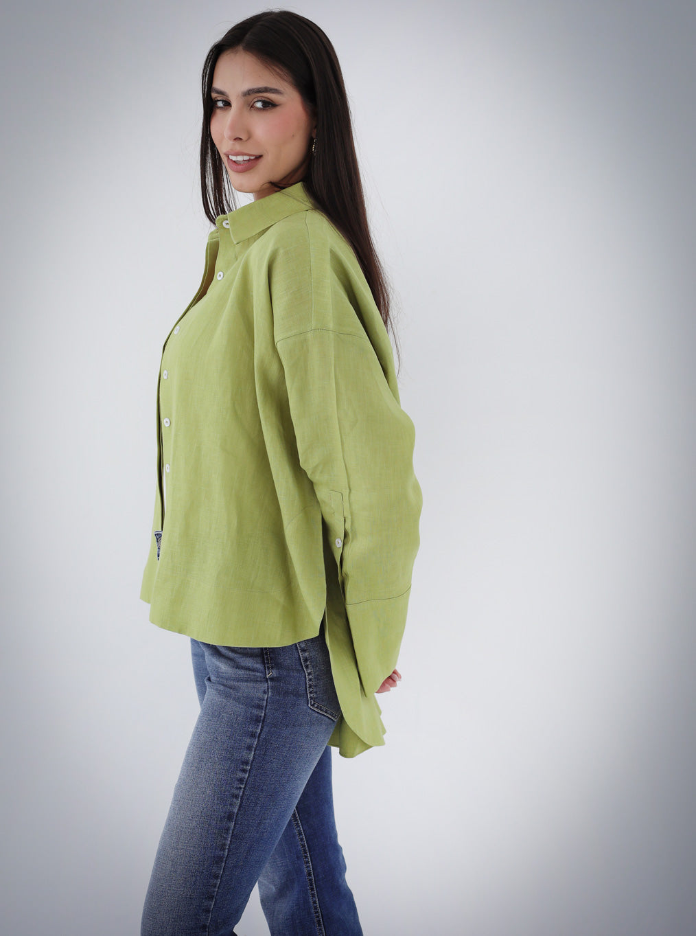High-low Linen Shirt - Kiwi