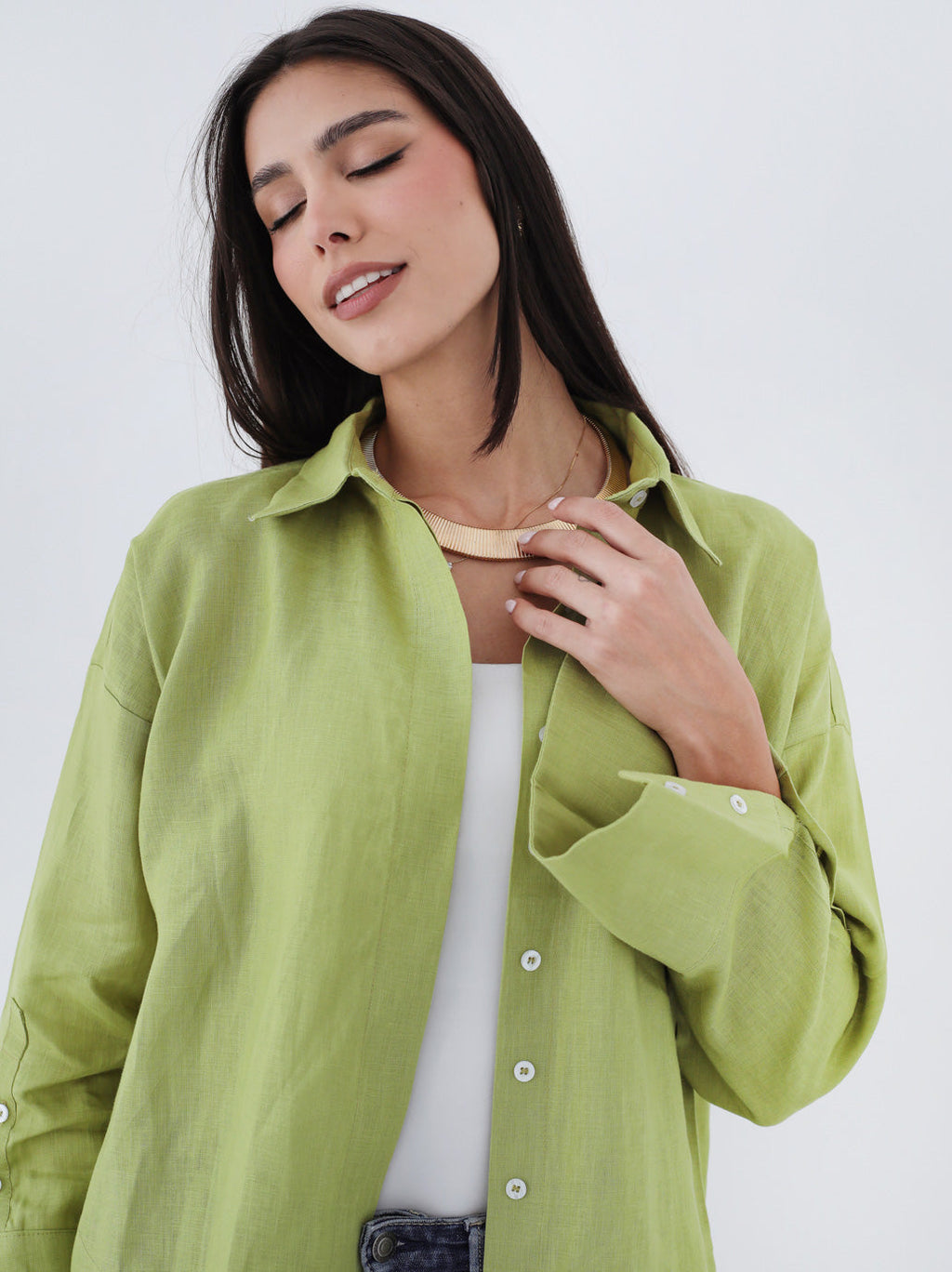 High-low Linen Shirt - Kiwi