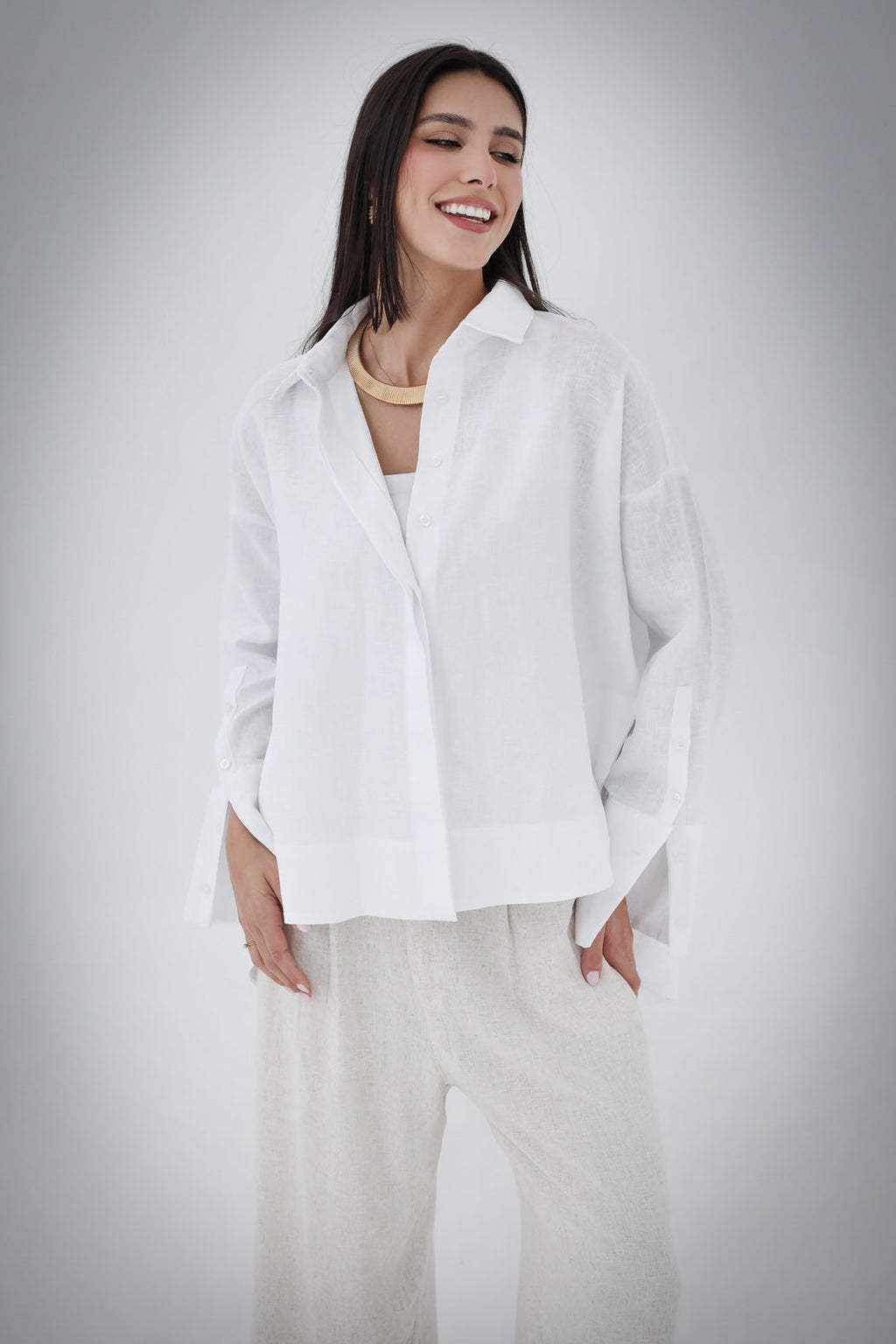 High-Low Linen Shirt - White
