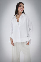High-Low Linen Shirt - White