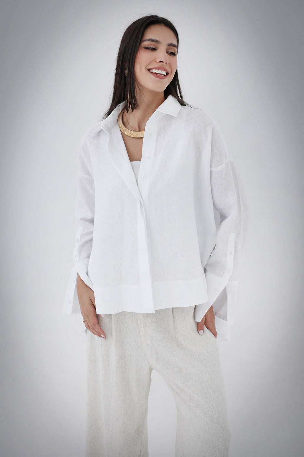 High-Low Linen Shirt - White