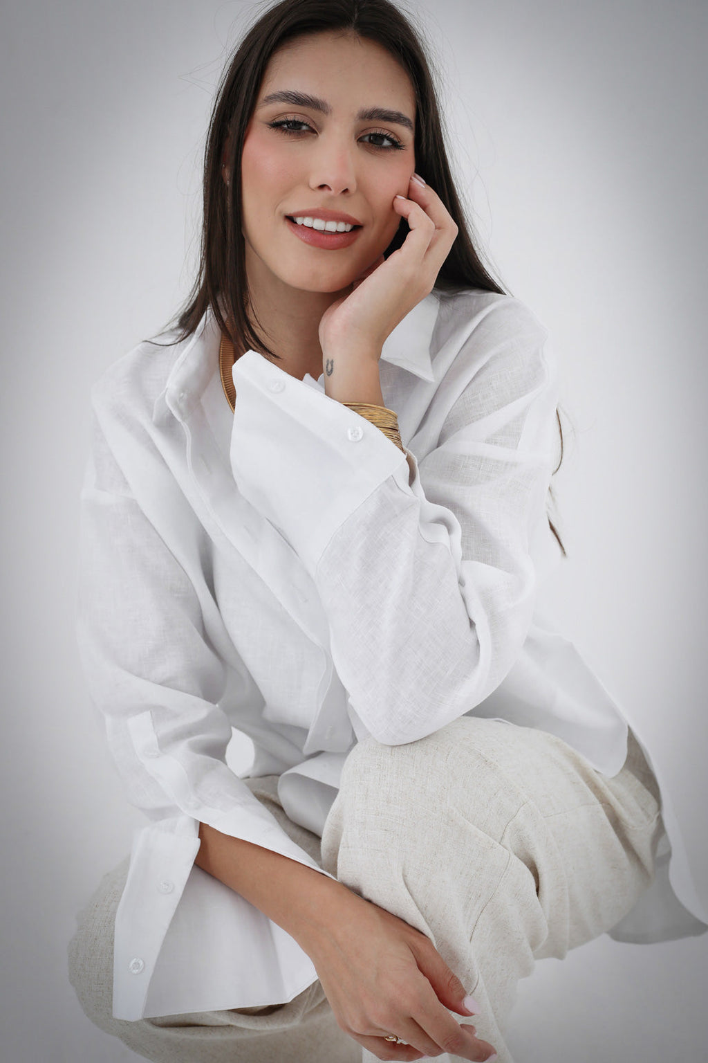 High-Low Linen Shirt - White
