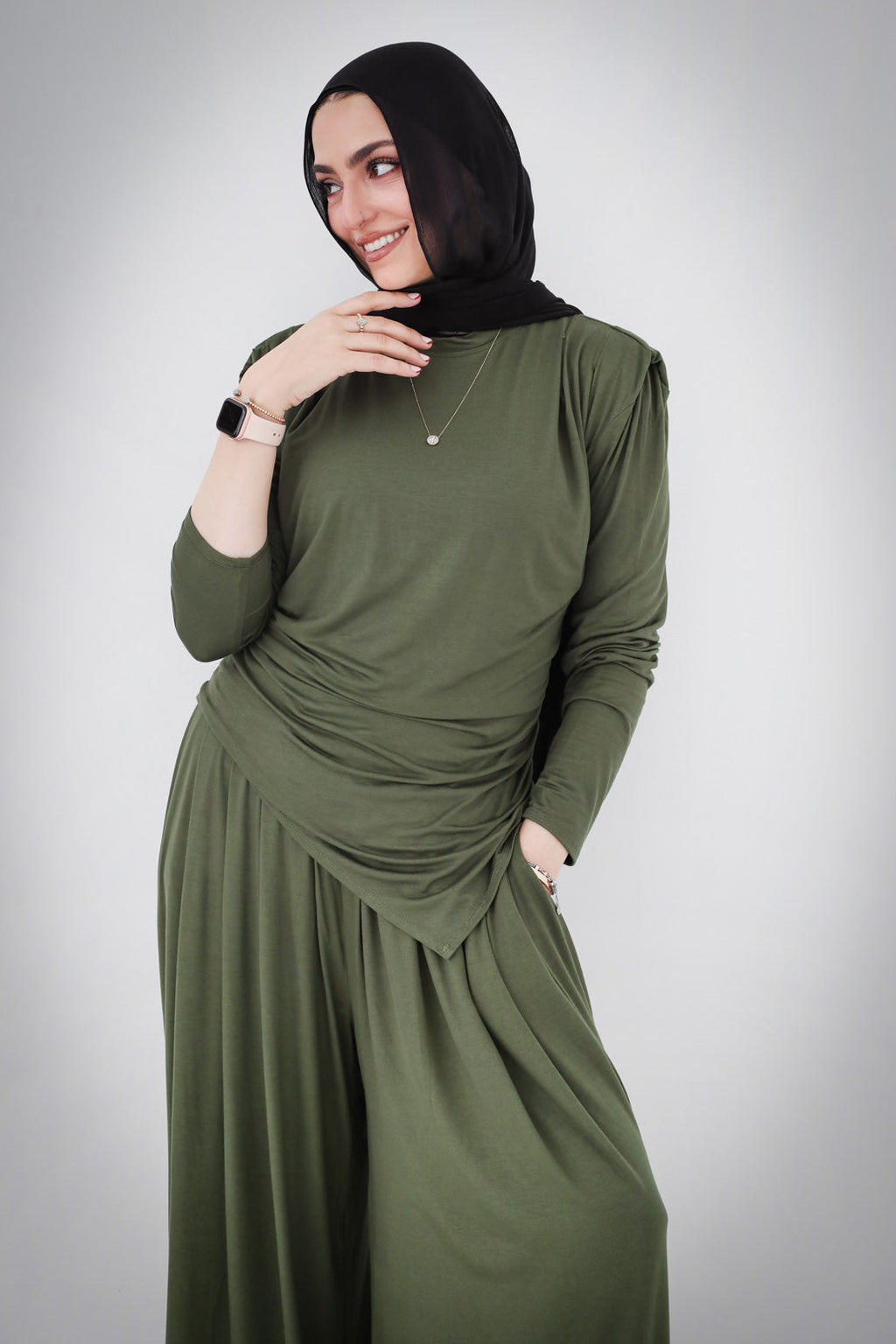 Draped Cotton Set - Olive