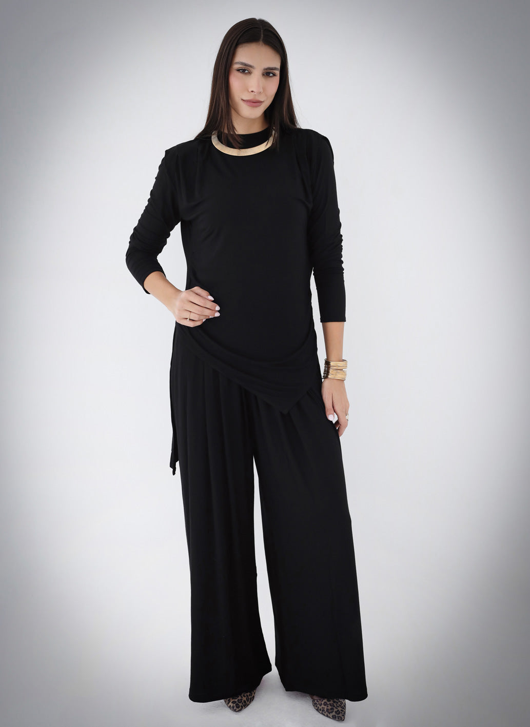 Draped Cotton Set - Black