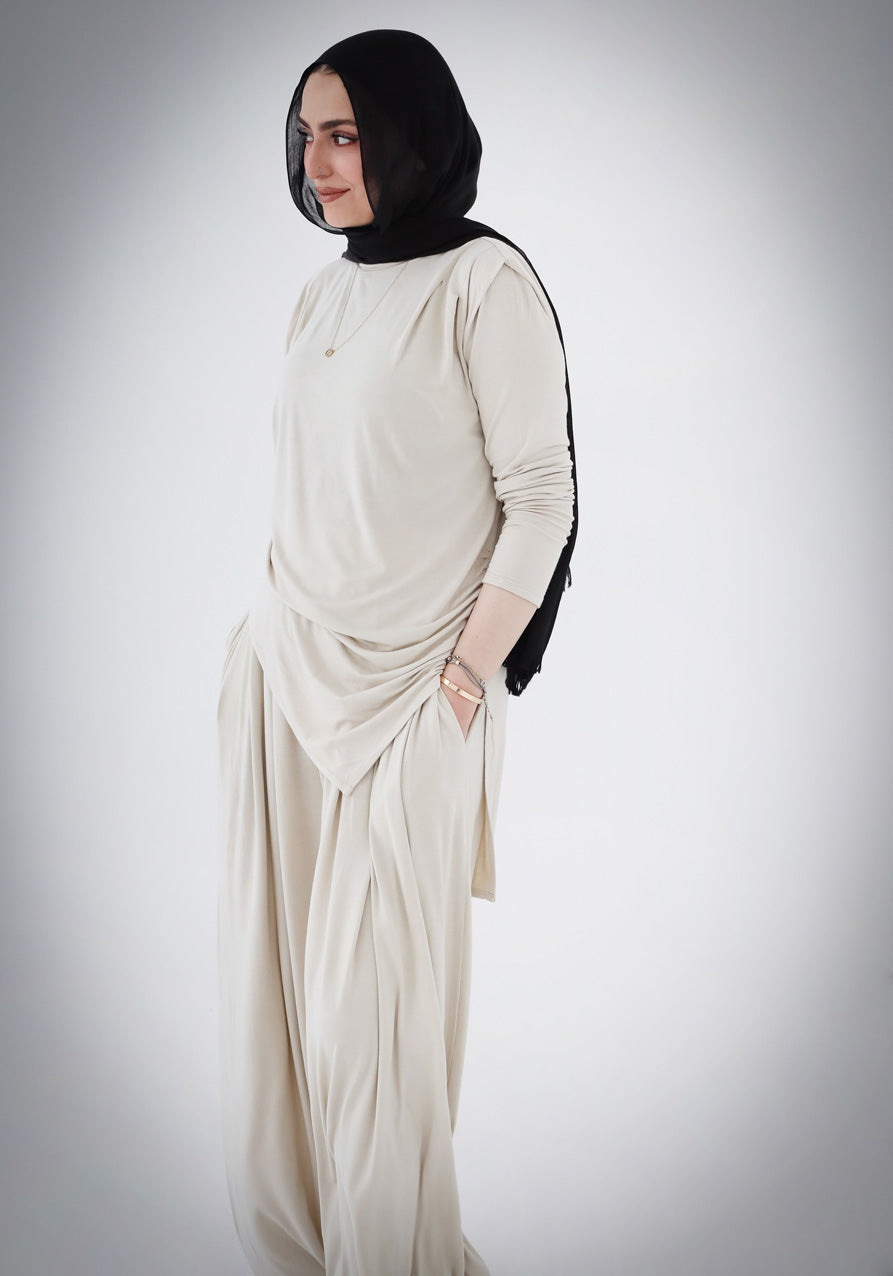Draped Cotton Set - Beige