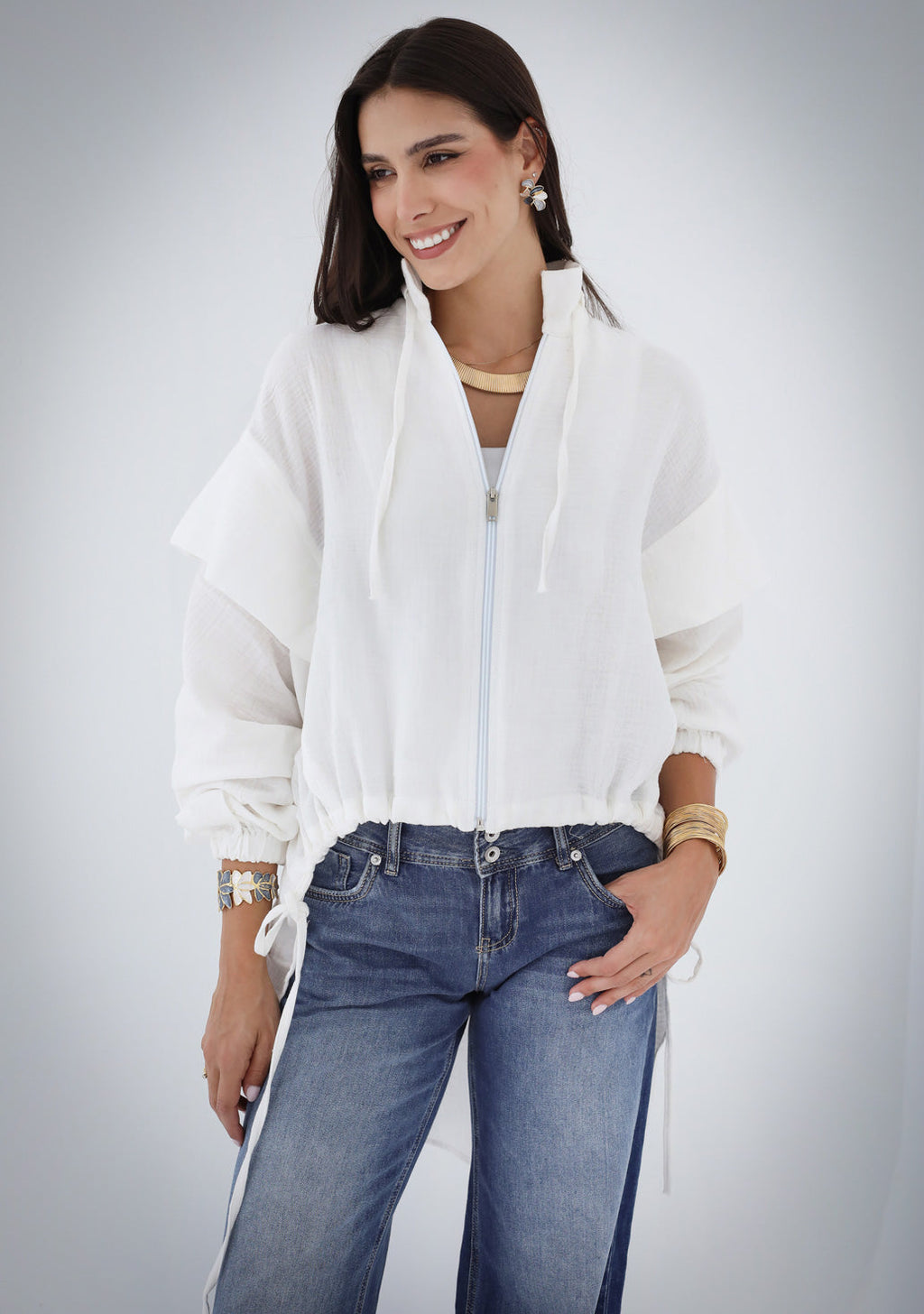 High-low Zipper Shirt - White