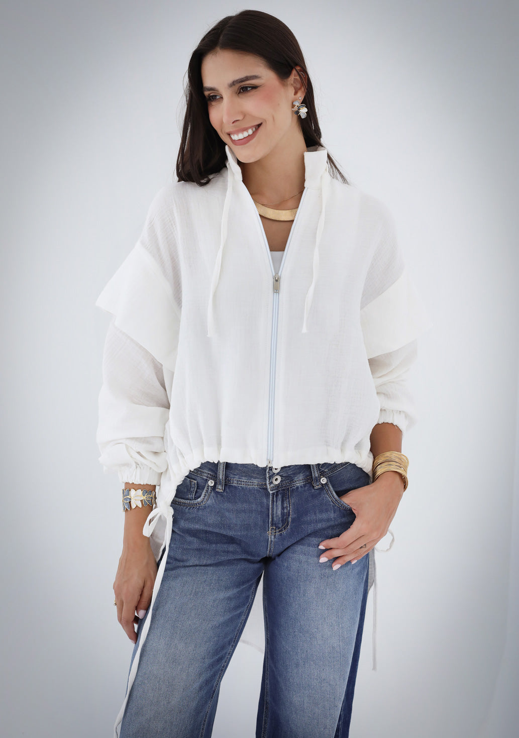 High-low Zipper Shirt - White
