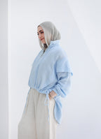 High-low Zipper Shirt - Baby Blue