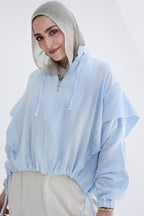 High-low Zipper Shirt - Baby Blue
