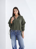 High-low Zipper Shirt  - Olive