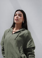 High-low Zipper Shirt  - Olive