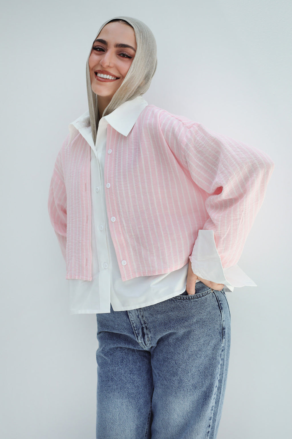 Dual Form Striped Shirt - Pink