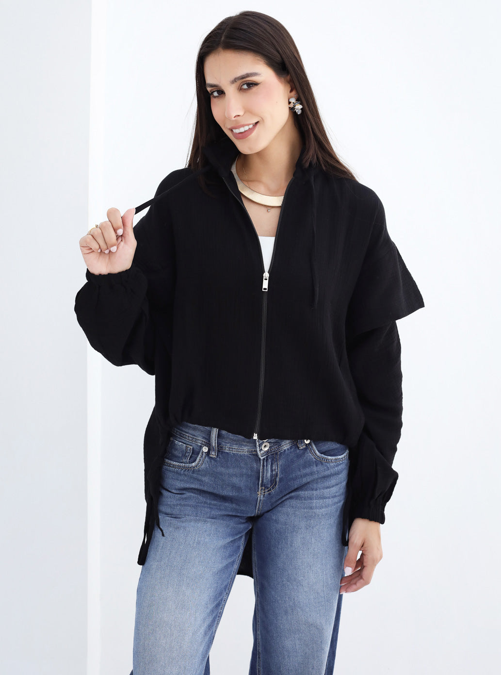 High-low Zipper Shirt - Black