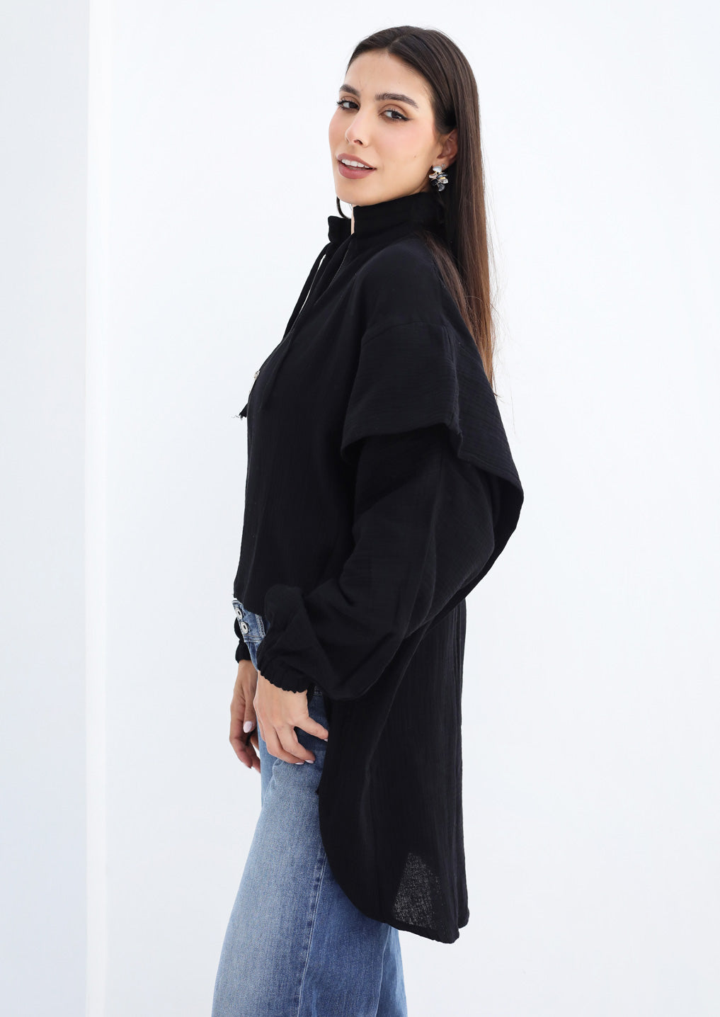 High-low Zipper Shirt - Black