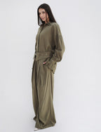 Eyelets Linen Set - Olive