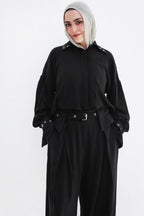 Eyelets linen Set - Black