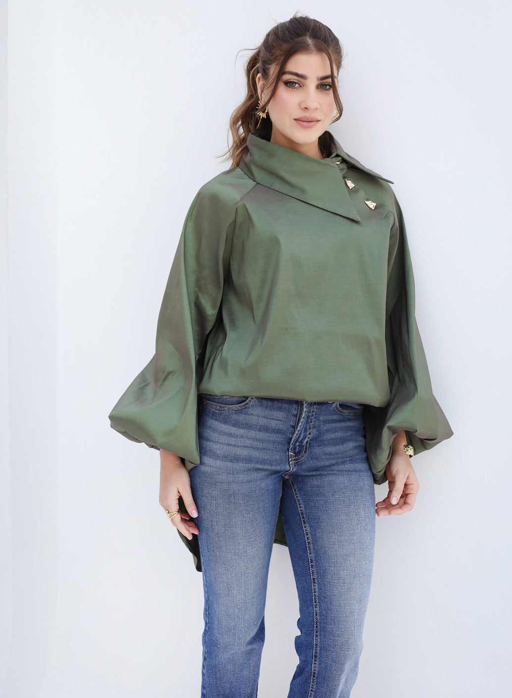 Side Collar Taffeta Top