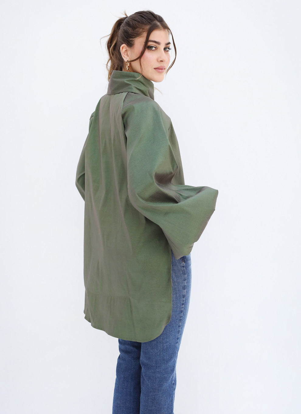 Side Collar Taffeta Top