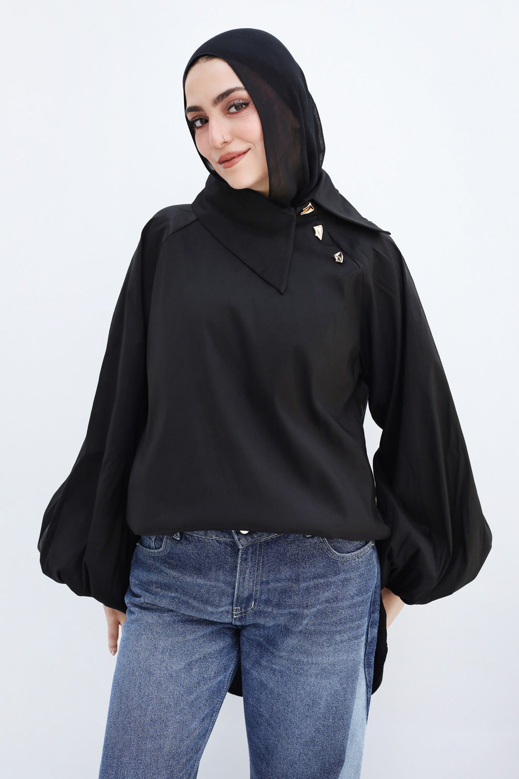 Side Collar Taffeta Top