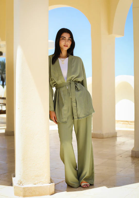 Striped Linen Set - Olive