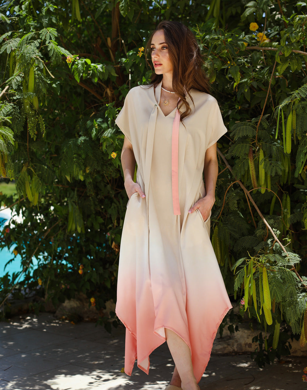 Ombré peach dress - short sleeves