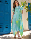Blue waves dress- short sleeves