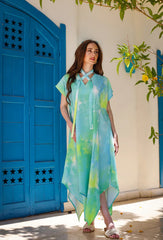 Blue waves dress- short sleeves