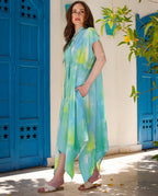 Blue waves dress- short sleeves