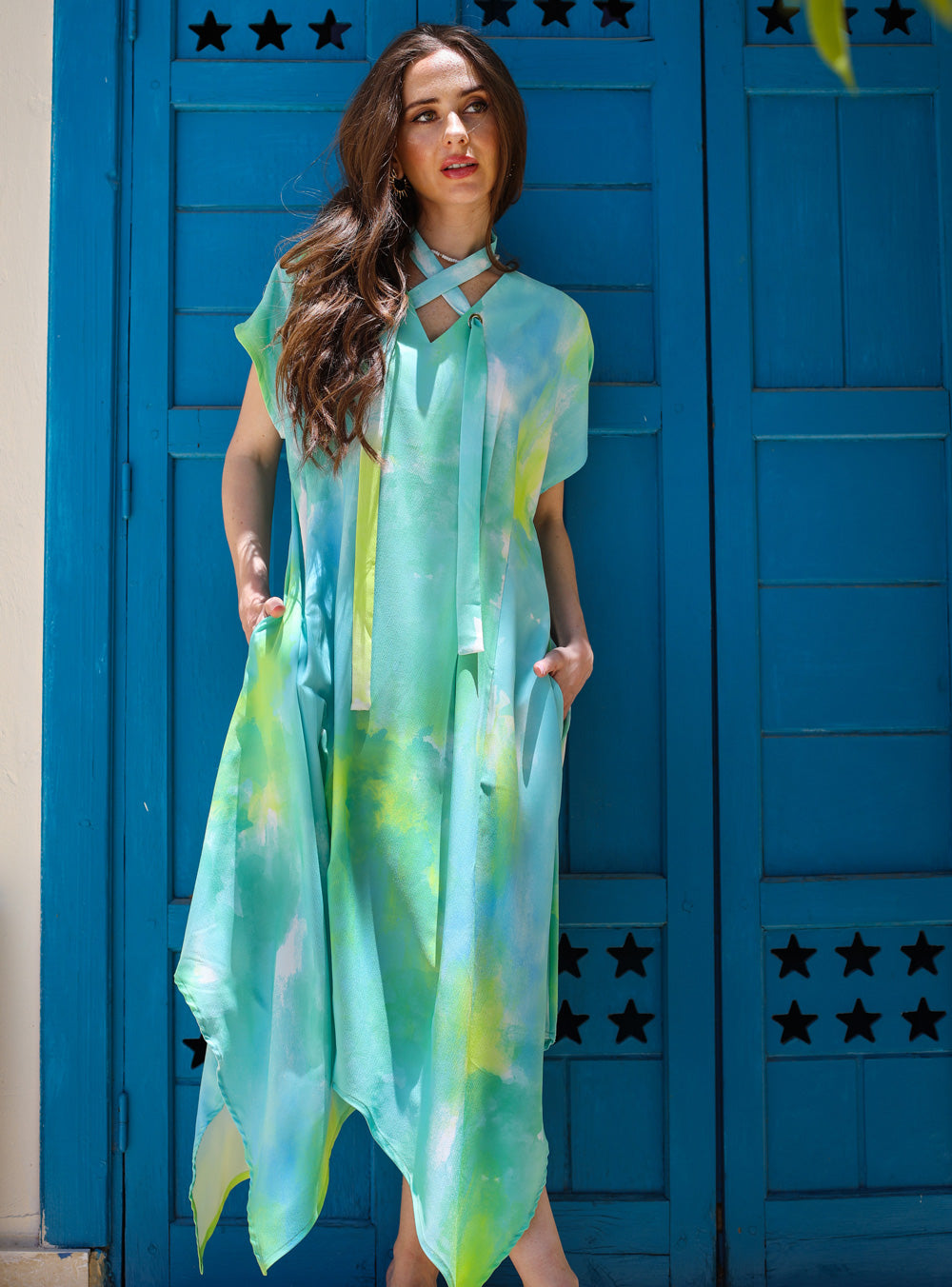 Blue waves dress- short sleeves