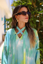 Blue waves dress- long sleeves