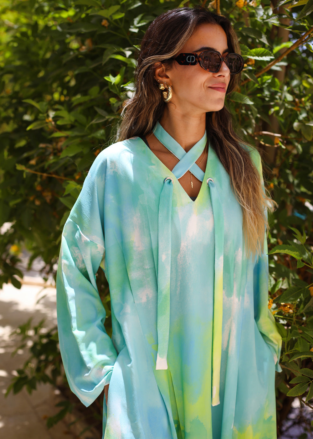 Blue waves dress- long sleeves