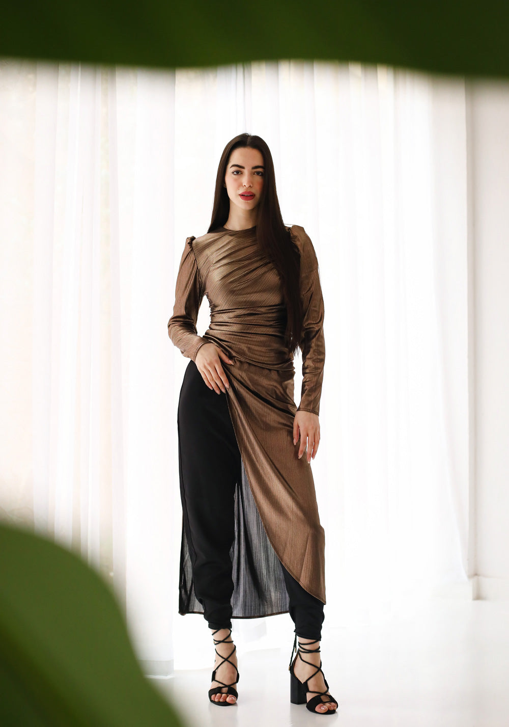 Draped Metallic Top