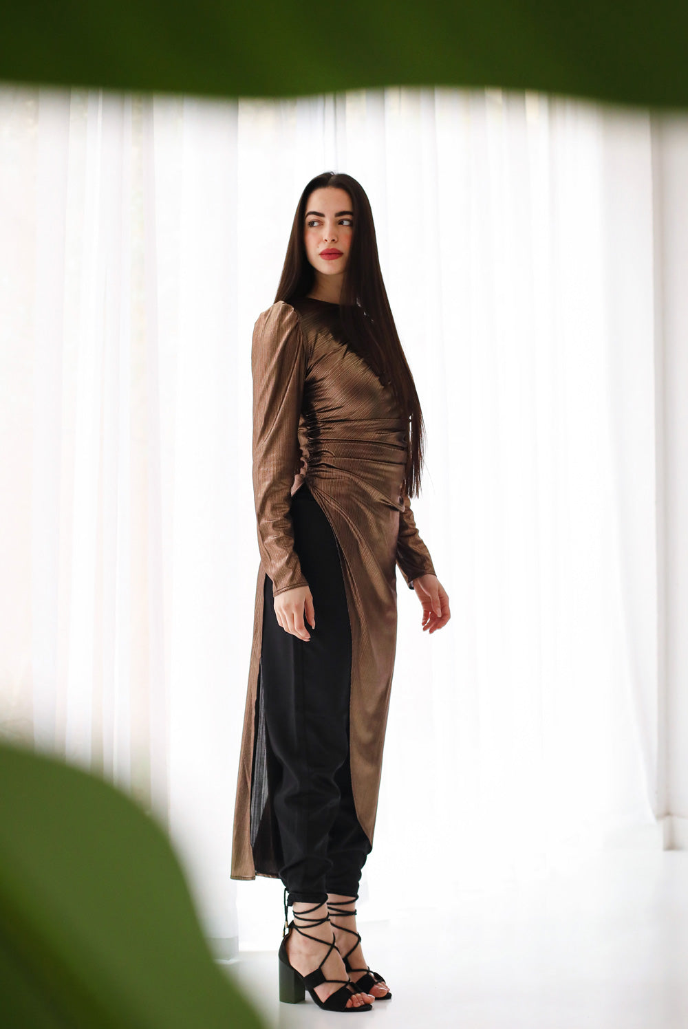 Draped Metallic Top