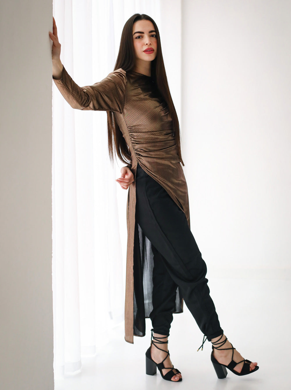 Draped Metallic Top