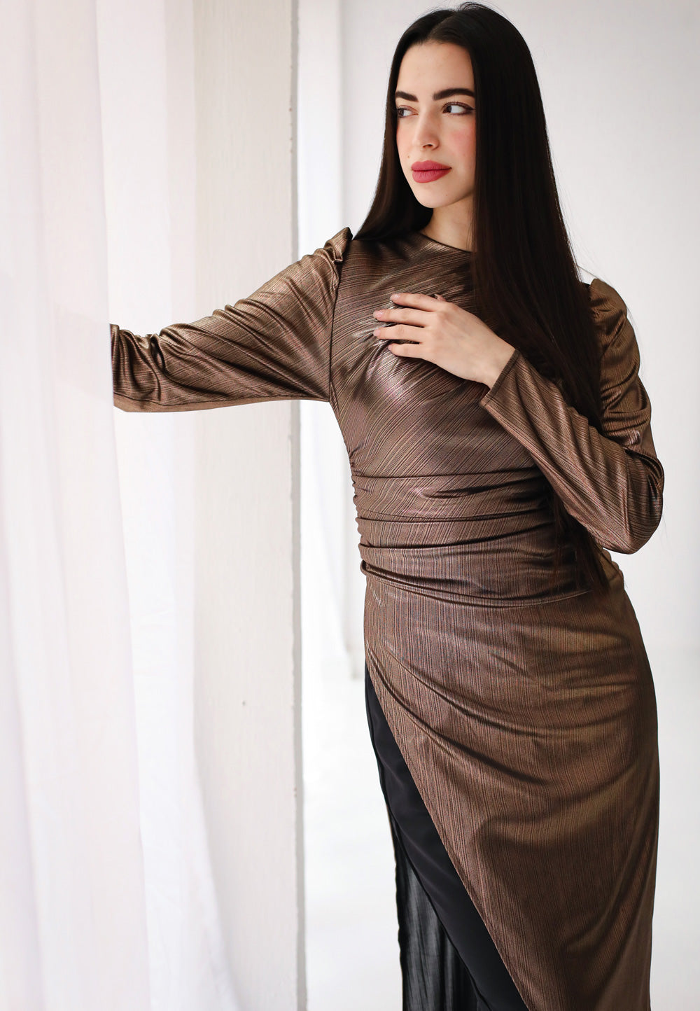 Draped Metallic Top