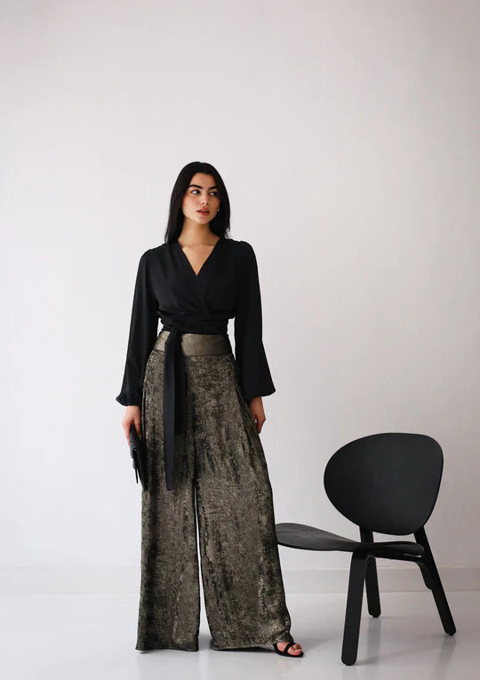 Shimmery wide pants-Gold