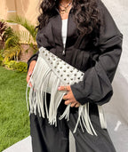 Silver Studded Fringe Clutch