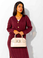 Beige Studded Buckle Bag