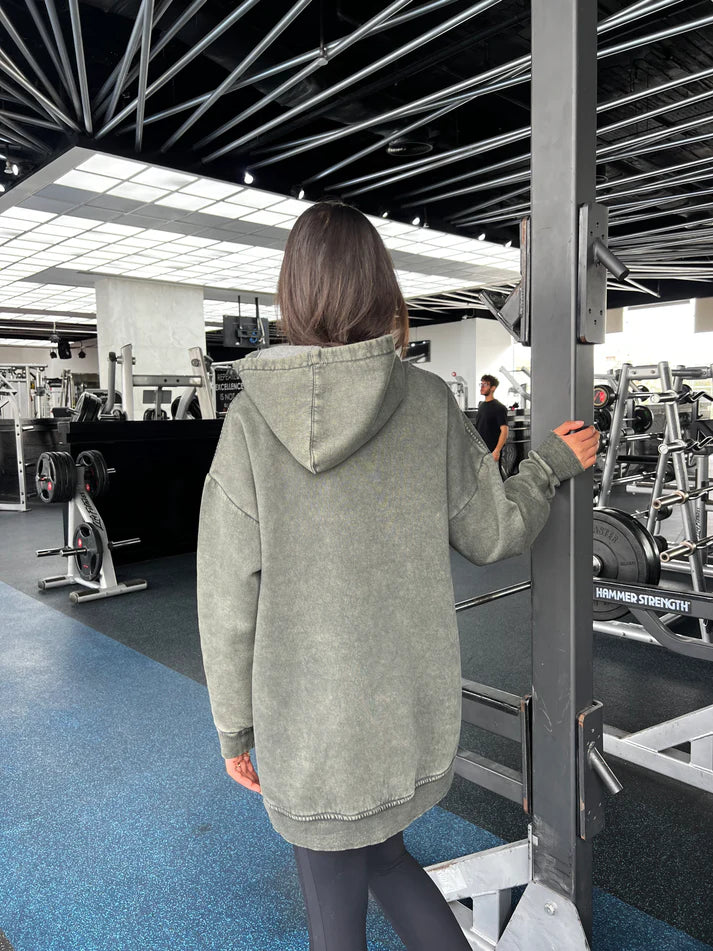 Washed hoodie in olive